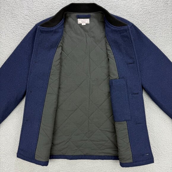 Wallace & Barnes Jacket Mens Small S Navy Blue Bomber Wool Quilted Lined J Crew - Picture 4 of 8
